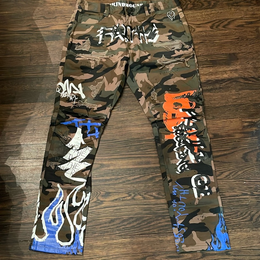 Grindhouse Denim Camo Graffiti Straight Leg Jeans Size 36/30